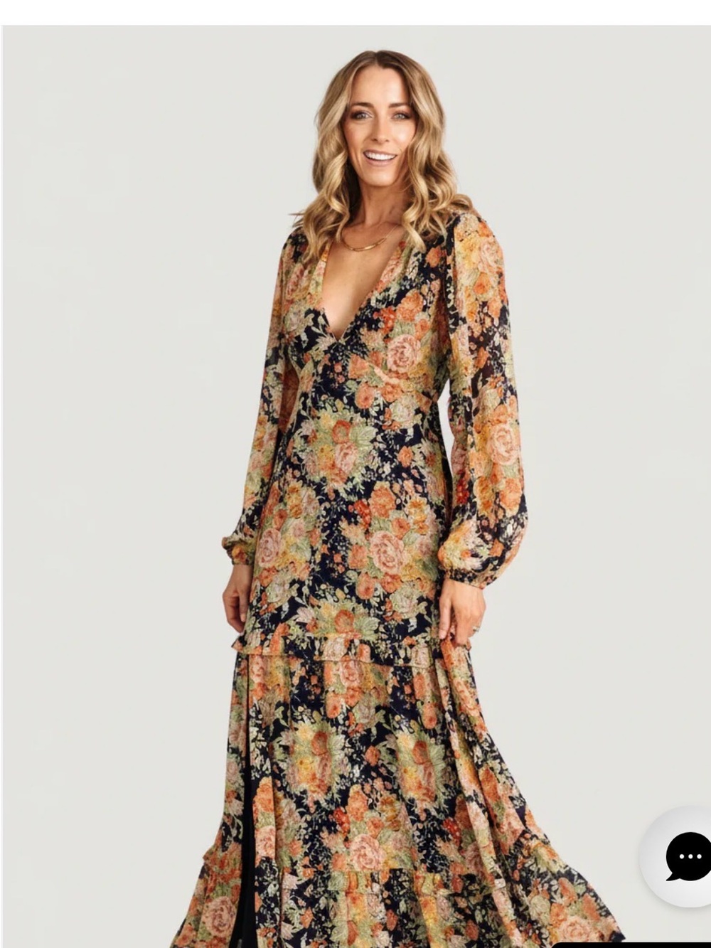 Baltic Born Navy Maxi Dress with Peach Floral Pattern - Picture 1 of 1